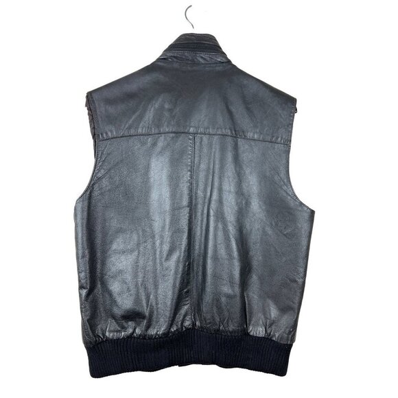 Porsha Black Leather Biker Vest Bomber Men's Size 42 Pockets - Picture 5 of 9